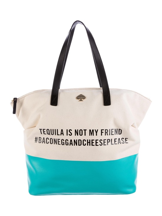 kate spade Handbags - kate spade Cream and Turquoise Canvas Tote with Black Handles